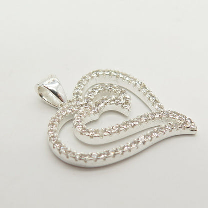 925 Sterling Silver Pave C Z Open Heart Pendant