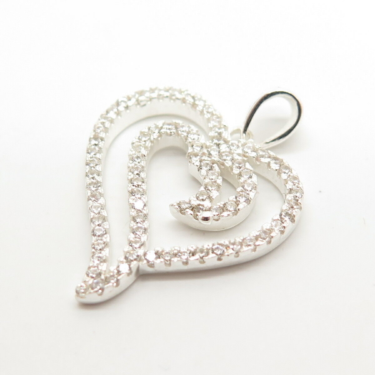 925 Sterling Silver Pave C Z Open Heart Pendant