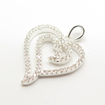 925 Sterling Silver Pave C Z Open Heart Pendant