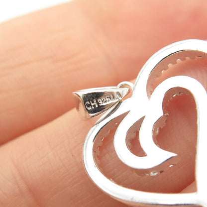 925 Sterling Silver Pave C Z Open Heart Pendant