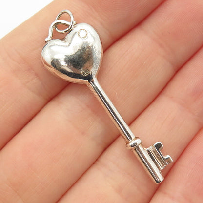 925 Sterling Silver C Z Heart Key Design Pendant