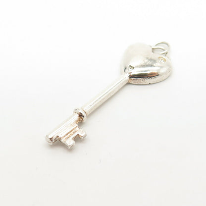 925 Sterling Silver C Z Heart Key Design Pendant