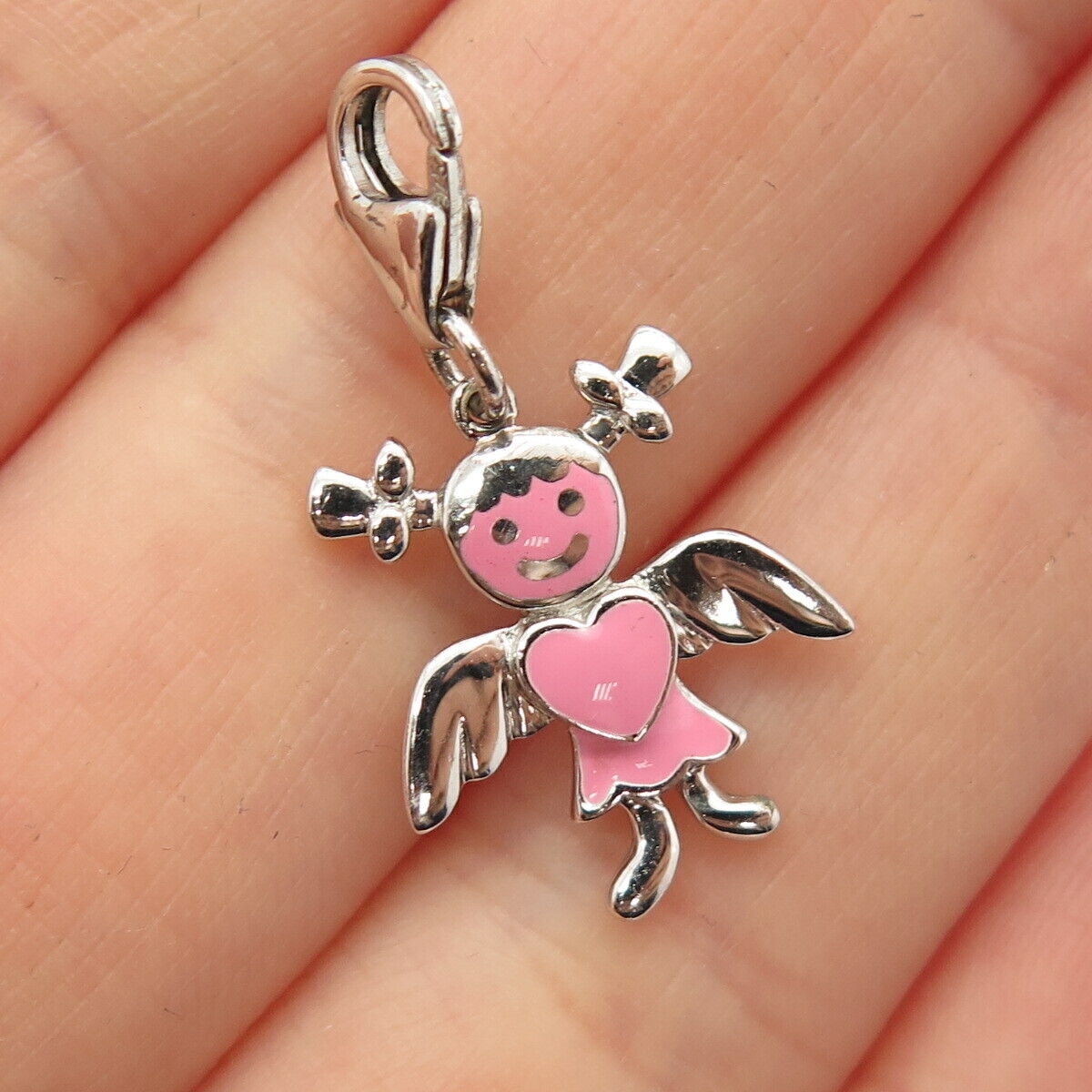 925 Sterling Silver Enamel Girl Angel Small Charm Pendant