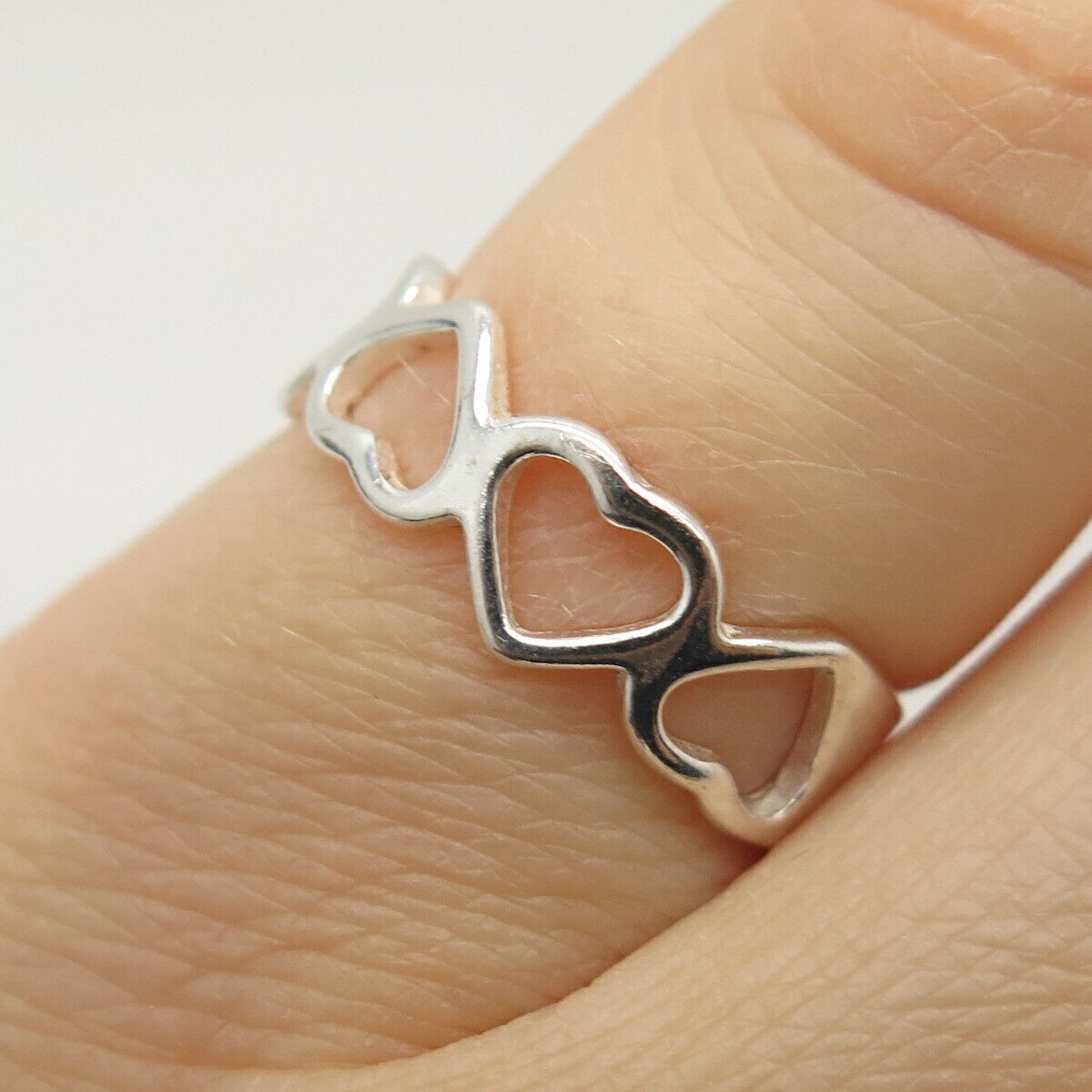 925 Sterling Silver Open Heart Adjustable Ring Size 5 1/4