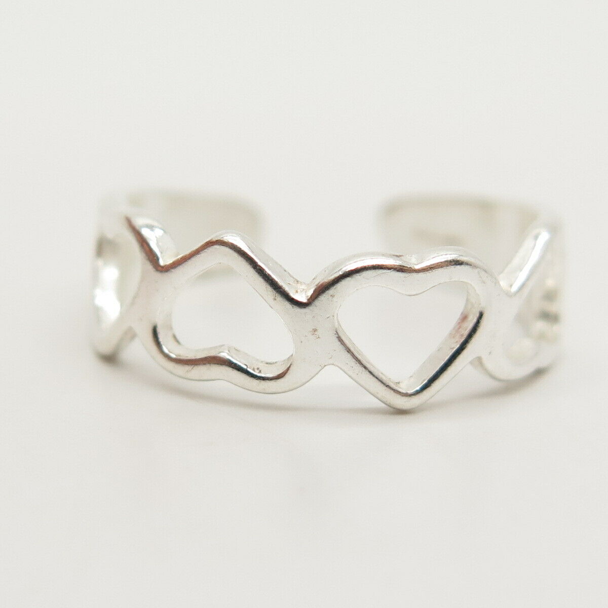 925 Sterling Silver Open Heart Adjustable Ring Size 5 1/4