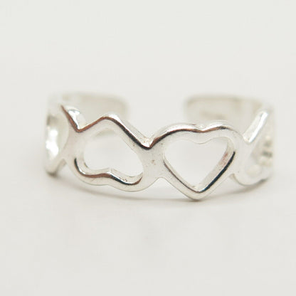 925 Sterling Silver Open Heart Adjustable Ring Size 5 1/4