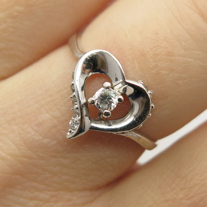 925 Sterling Silver C Z Open Heart Ring Size 8 3/4