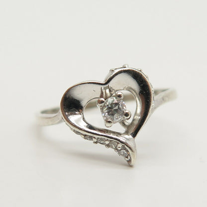 925 Sterling Silver C Z Open Heart Ring Size 8 3/4