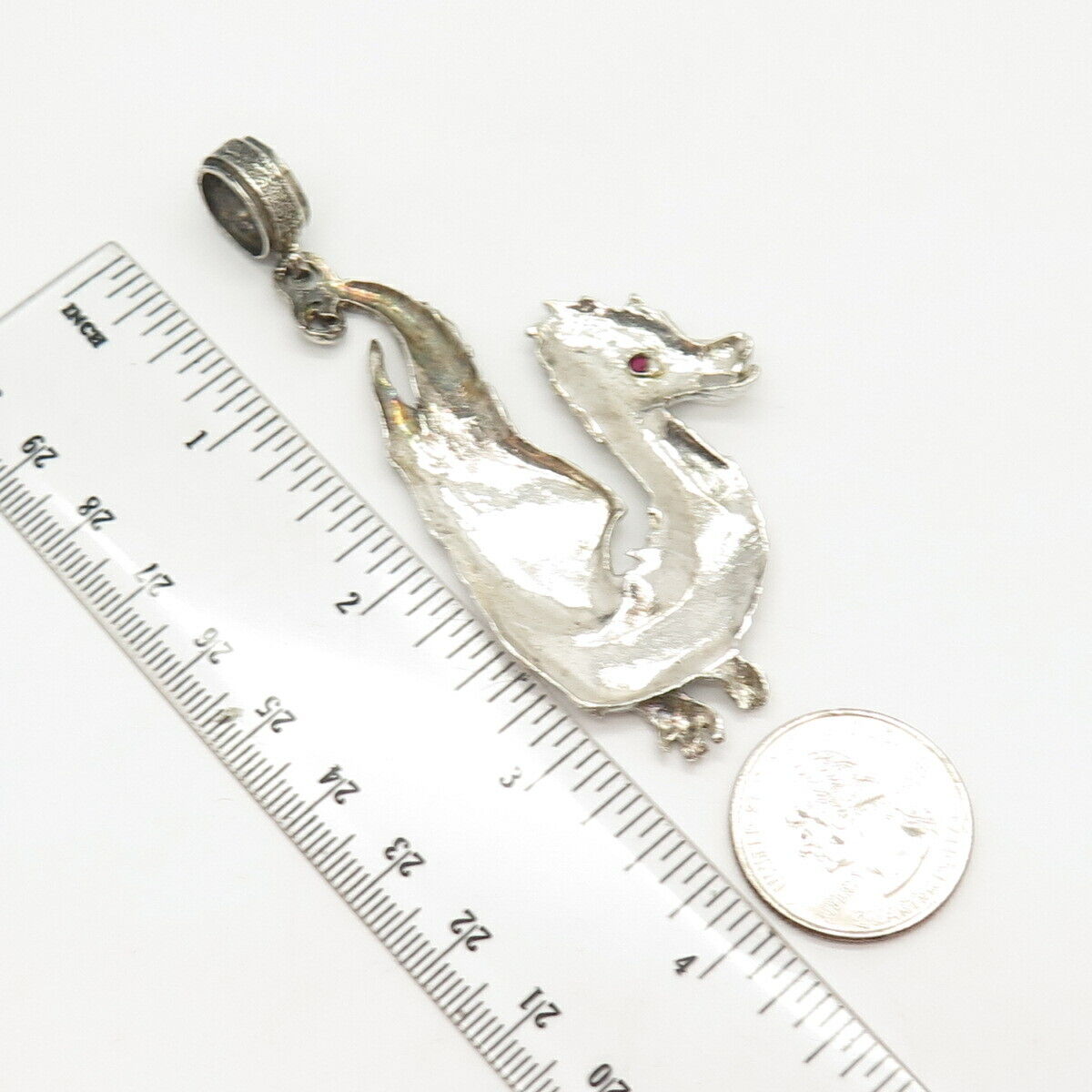 925 Sterling Silver Vintage Lab-Created Sapphire Gem Dragon Pendant