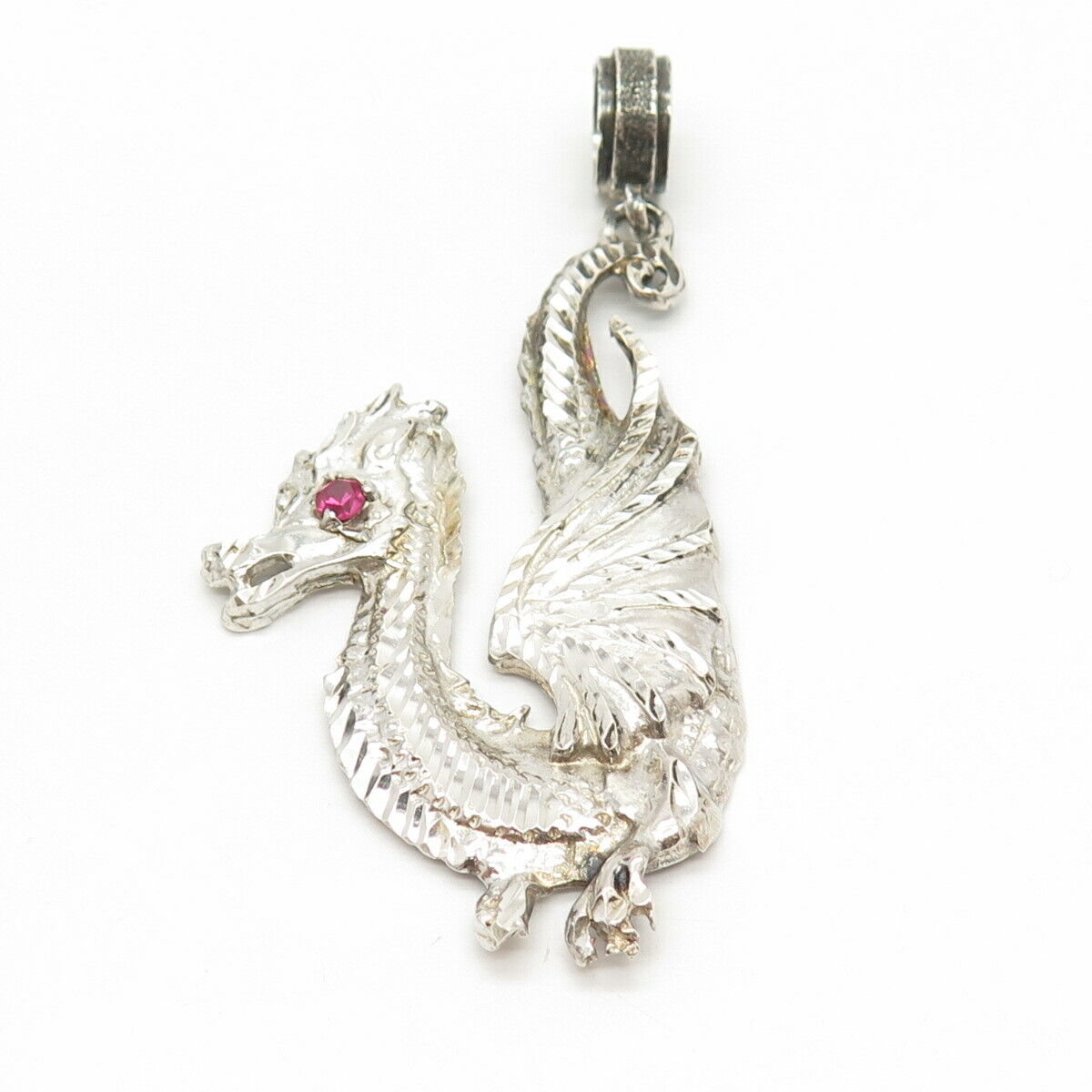 925 Sterling Silver Vintage Lab-Created Sapphire Gem Dragon Pendant