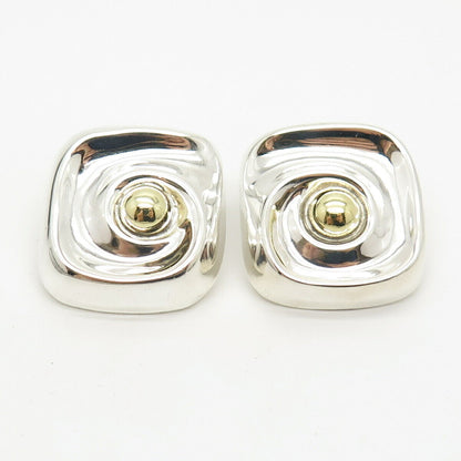 925 Sterling Silver 2-Tone Vintage Mexico Swirl Hollow Square Earrings