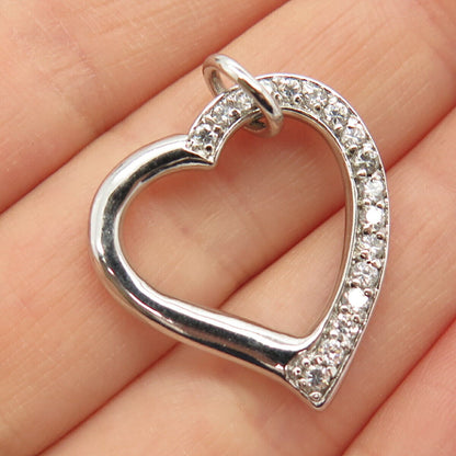 925 Sterling Silver Pave C Z Open Heart Pendant