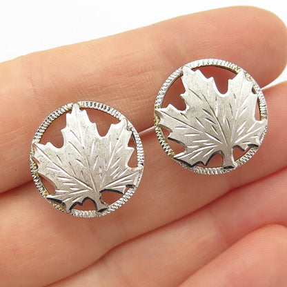 925 Sterling Silver Vintage Maple Leaf  Screw Back Earrings