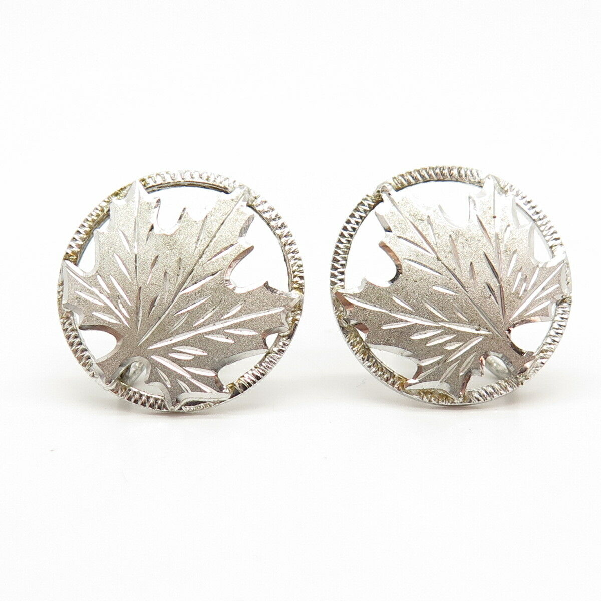 925 Sterling Silver Vintage Maple Leaf  Screw Back Earrings