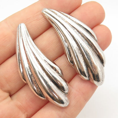 925 Sterling Silver Vintage Ribbed Hollow Earrings