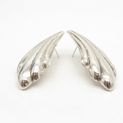 925 Sterling Silver Vintage Ribbed Hollow Earrings