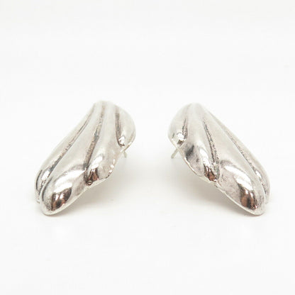 925 Sterling Silver Vintage Ribbed Hollow Earrings