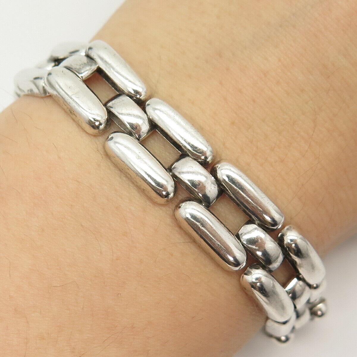 835 Silver Antique Bayanihan Square Link Bracelet 6 3/4"