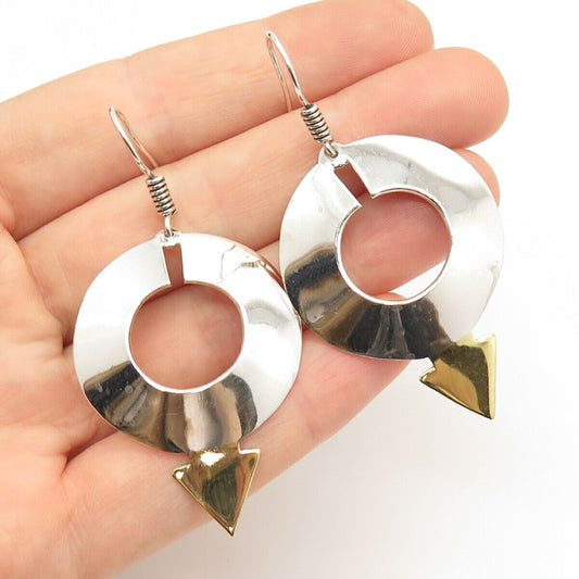 925 Sterling Silver 2-Tone Vintage Mexico Tribal Arrowhead Dangling Earrings