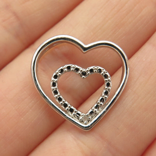 925 Sterling Silver Vintage Double Open Heart Slide Pendant