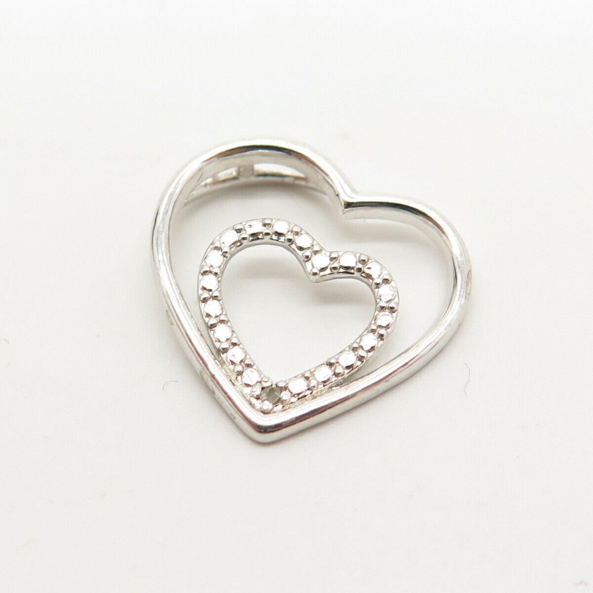 925 Sterling Silver Vintage Double Open Heart Slide Pendant