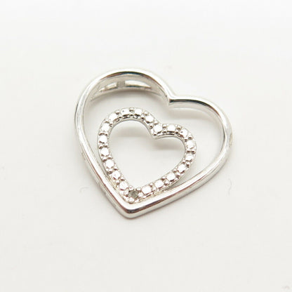 925 Sterling Silver Vintage Double Open Heart Slide Pendant