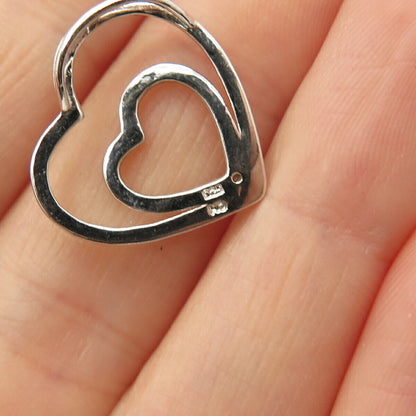 925 Sterling Silver Vintage Double Open Heart Slide Pendant