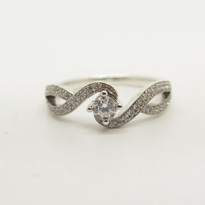 925 Sterling Silver Pave C Z Wavy Ring Size 6 1/4