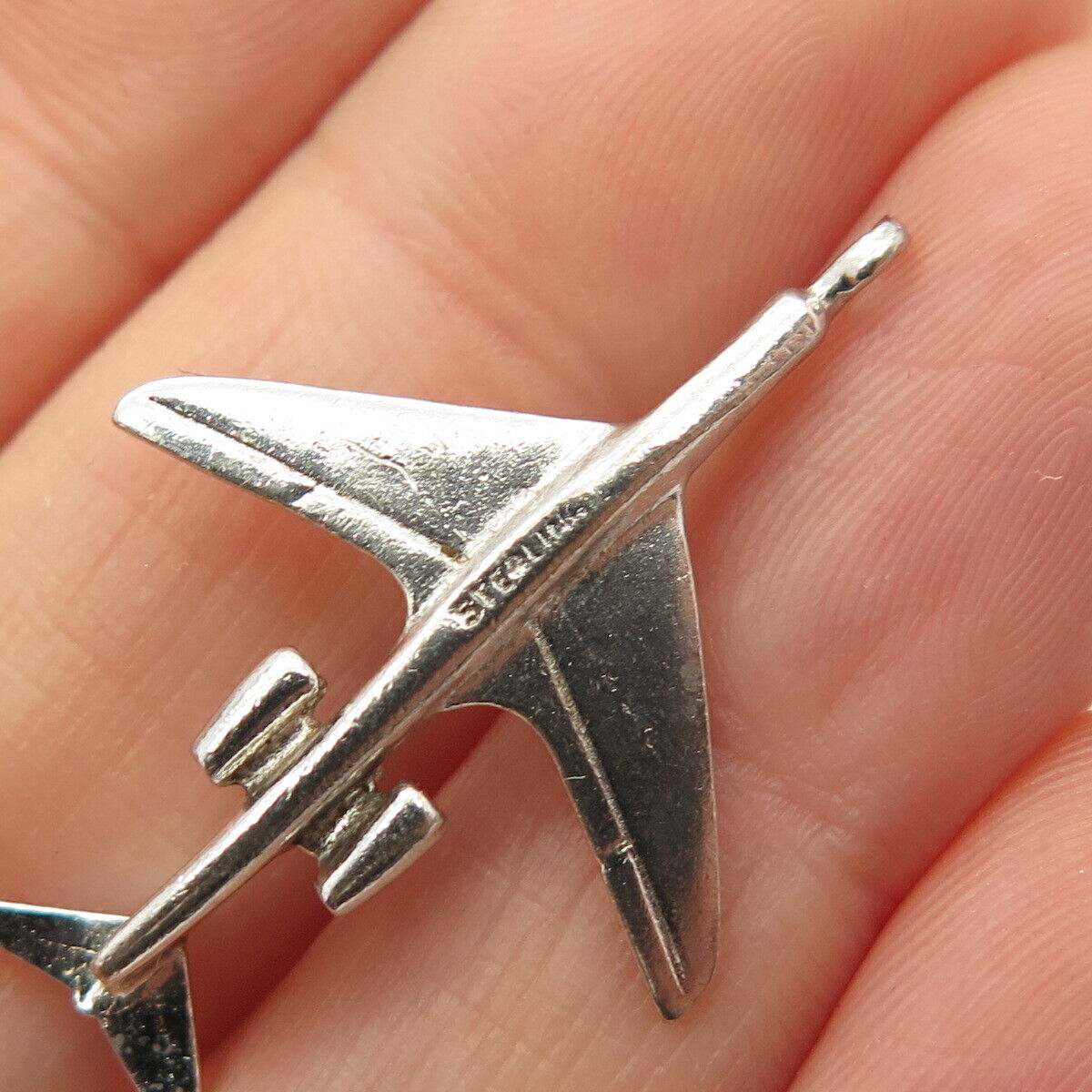 925 Sterling Silver Vintage Airplane Slide Pendant