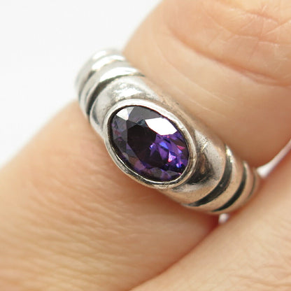 925 Sterling Silver Vintage Amethyst-Tone C Z Ring Size 4 3/4