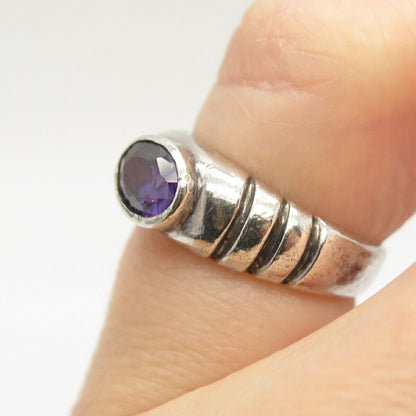 925 Sterling Silver Vintage Amethyst-Tone C Z Ring Size 4 3/4