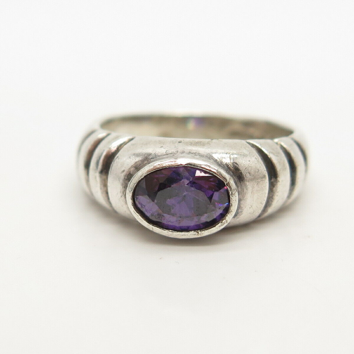 925 Sterling Silver Vintage Amethyst-Tone C Z Ring Size 4 3/4