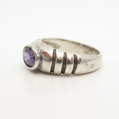 925 Sterling Silver Vintage Amethyst-Tone C Z Ring Size 4 3/4