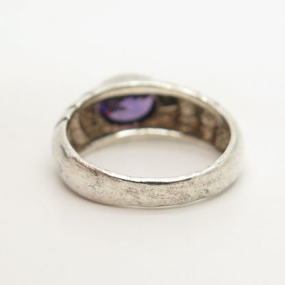 925 Sterling Silver Vintage Amethyst-Tone C Z Ring Size 4 3/4