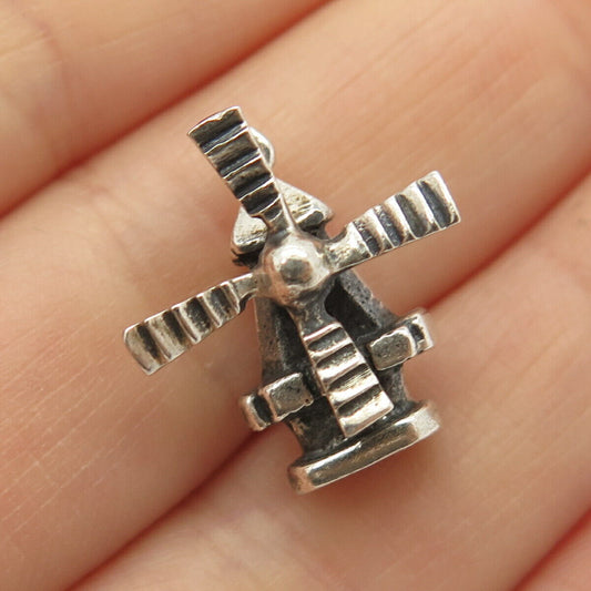 835 Silver Vintage Old Mill Design Movable Charm Pendant