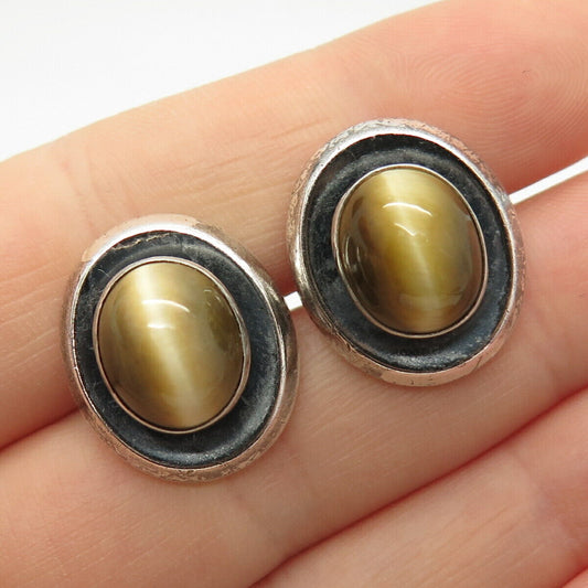 925 Sterling Silver Vintage Hickok Real Tiger Eye Gemstone Cufflinks