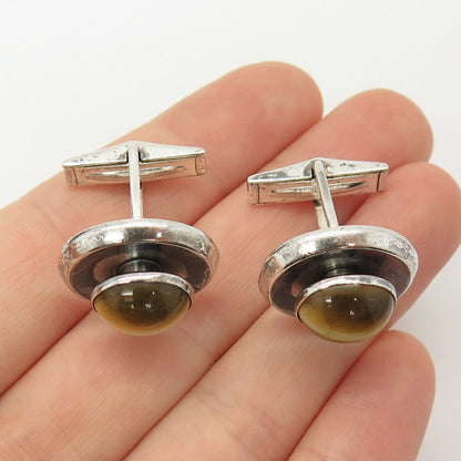 925 Sterling Silver Vintage Hickok Real Tiger Eye Gemstone Cufflinks