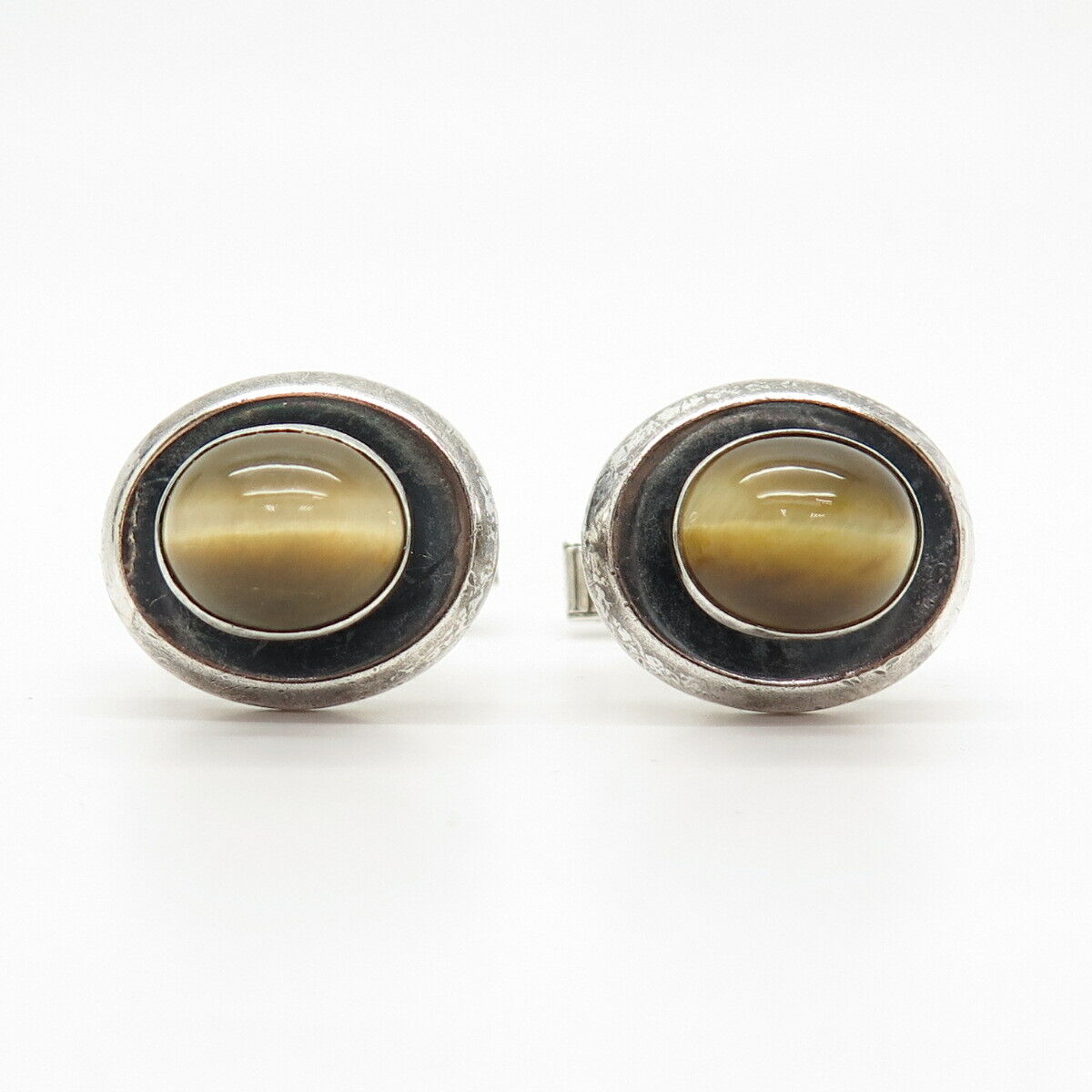 925 Sterling Silver Vintage Hickok Real Tiger Eye Gemstone Cufflinks