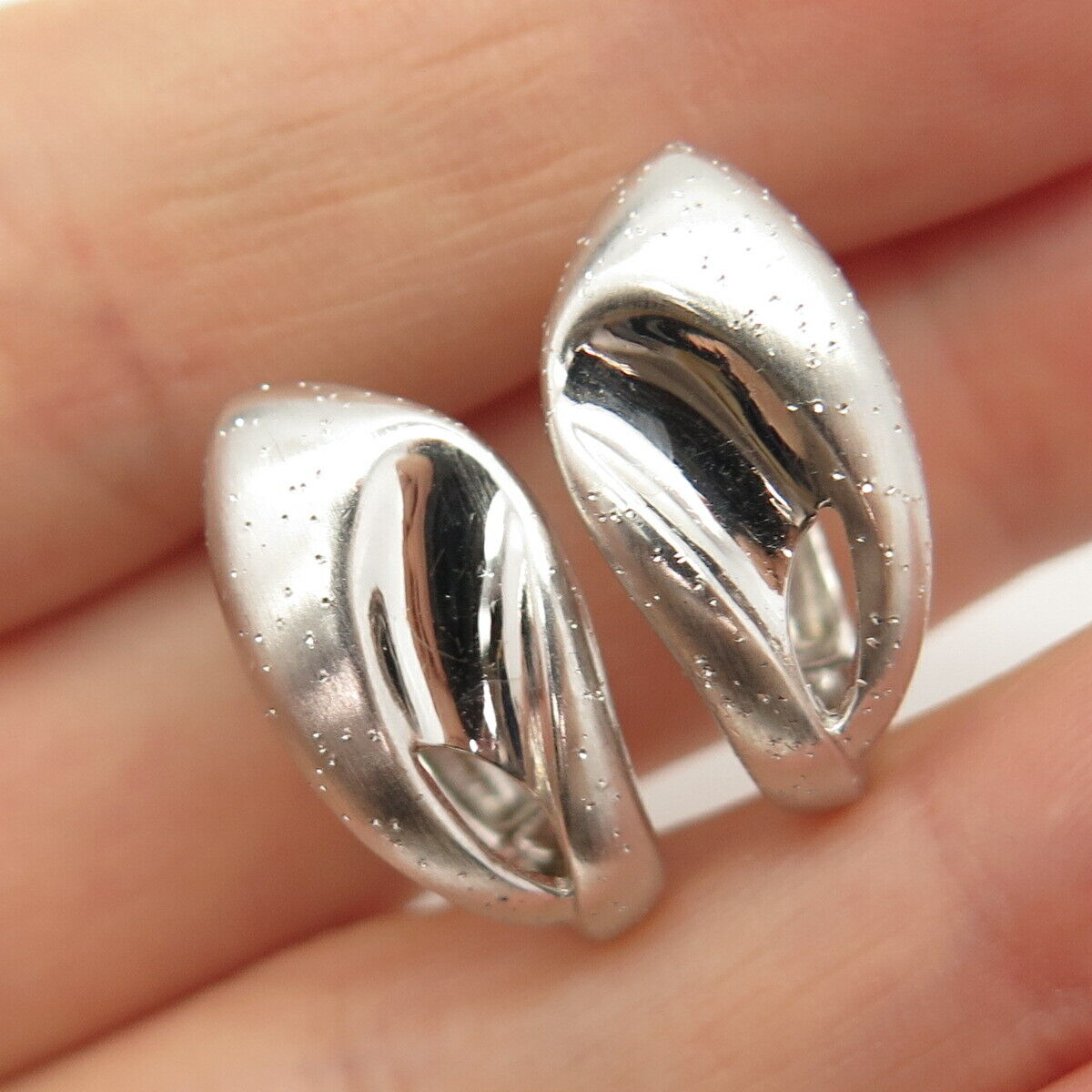 925 Sterling Silver Modernist Design Concave Earrings