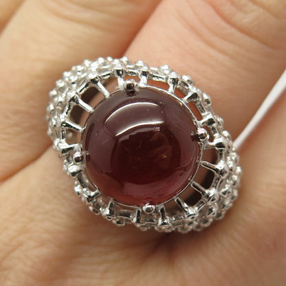 925 Sterling Silver Real Red Garnet Gemstone Domed Ring Size 7 1/4