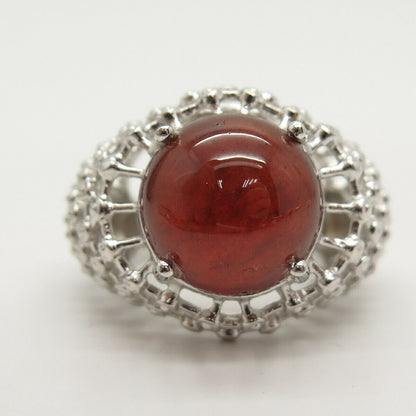 925 Sterling Silver Real Red Garnet Gemstone Domed Ring Size 7 1/4