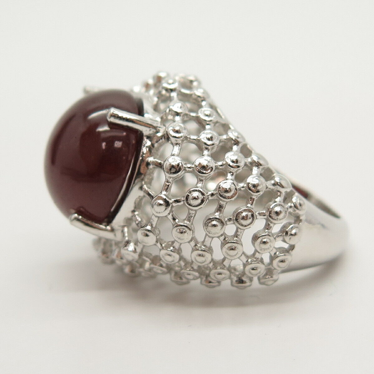 925 Sterling Silver Real Red Garnet Gemstone Domed Ring Size 7 1/4