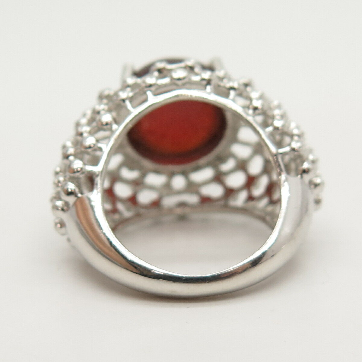 925 Sterling Silver Real Red Garnet Gemstone Domed Ring Size 7 1/4