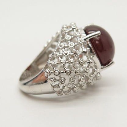 925 Sterling Silver Real Red Garnet Gemstone Domed Ring Size 7 1/4