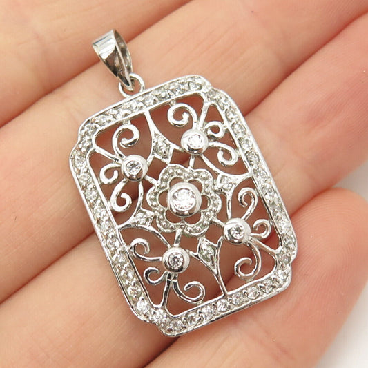 925 Sterling Silver C Z Floral Design Pendant