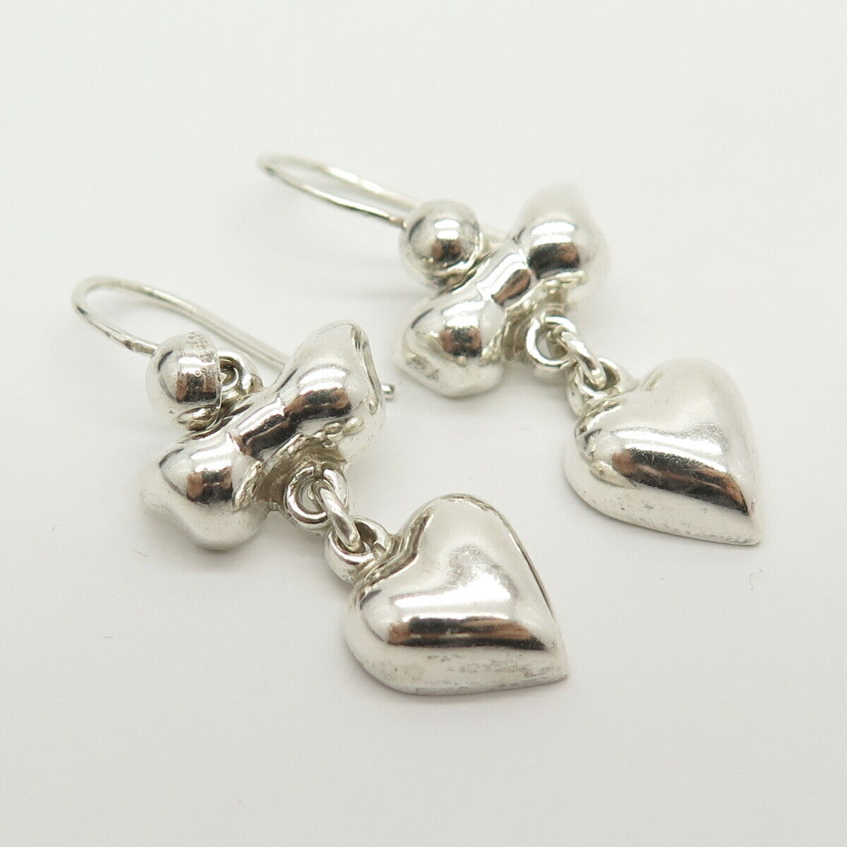 925 Sterling Silver Vintage Mexico Heart & Bow Tie Dangling Earrings