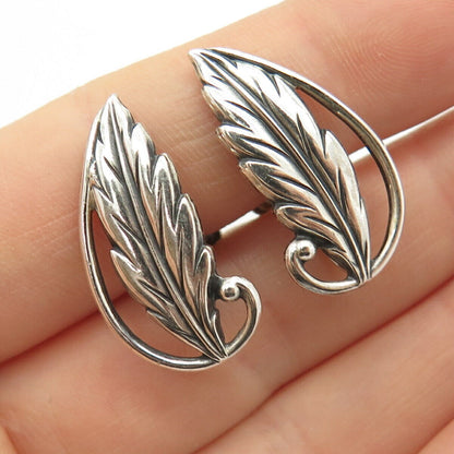 925 Sterling Silver Vintage Leaf Design Screw Back Earrings