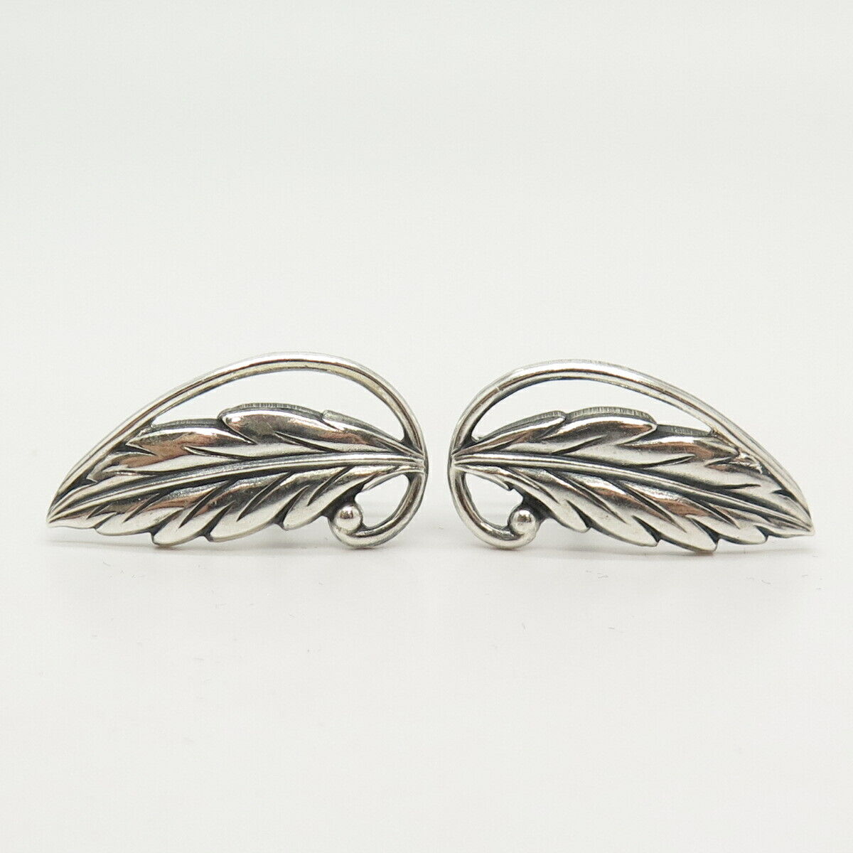 925 Sterling Silver Vintage Leaf Design Screw Back Earrings