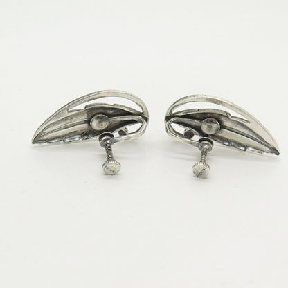 925 Sterling Silver Vintage Leaf Design Screw Back Earrings