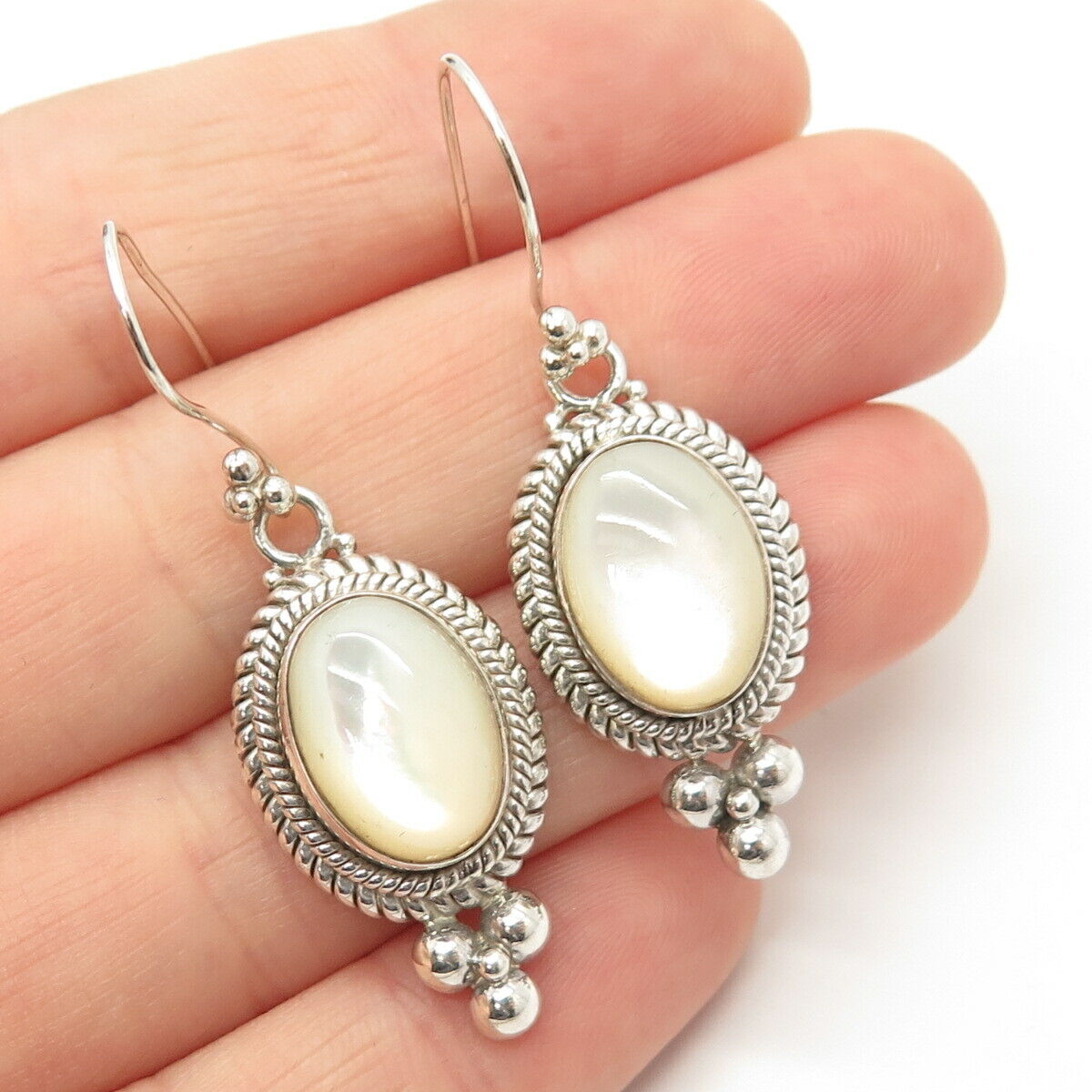 925 Sterling Silver Suarti Bali Real Mother-of-Pearl Boho Dangling Earrings